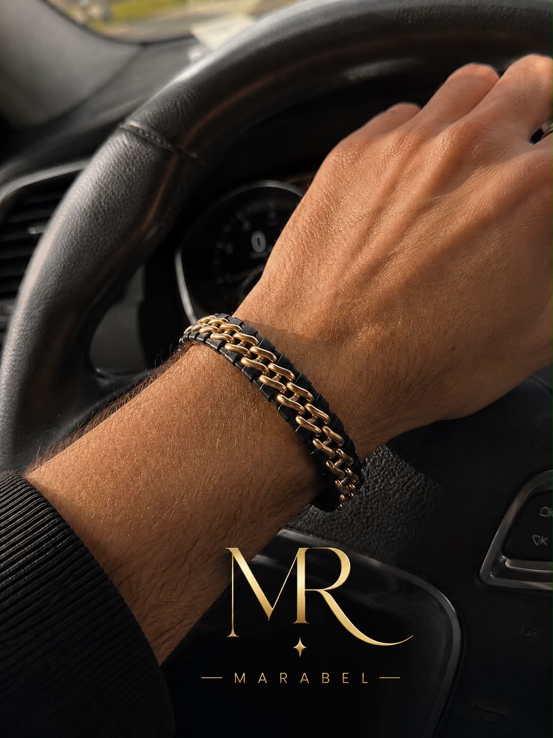 Leather and chain bracelet