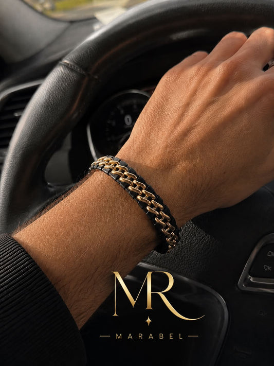 Leather and chain bracelet