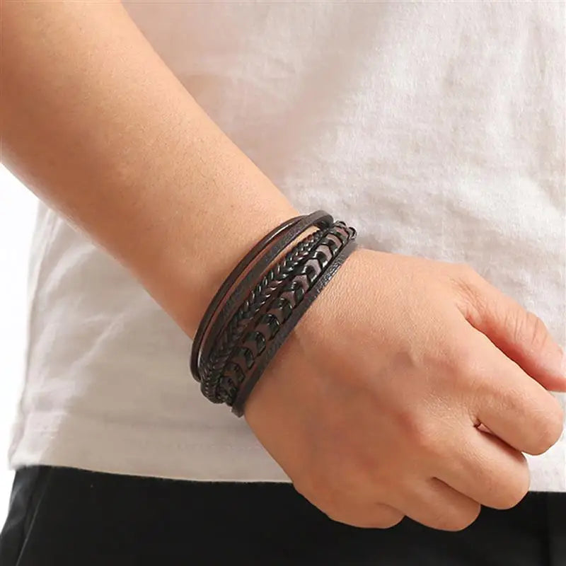 Classic Hand-Woven Leather Men Bracelets